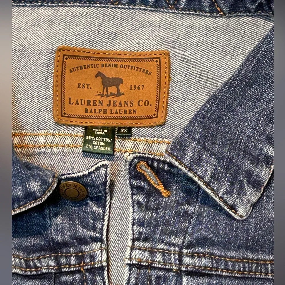 Vintage Y2K Lauren Jeans Co Ralph Lauren Denim Zip‎ Front Stretch Jean Jacket 2X - Picture 2 of 13